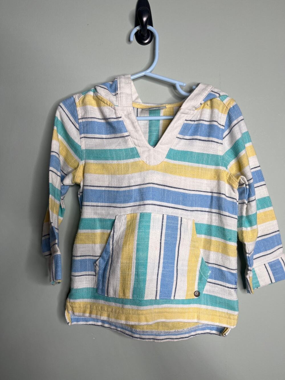 Oshkosh Genuine Kids Striped Pullover Yellow Blue Hood Pocket 2T